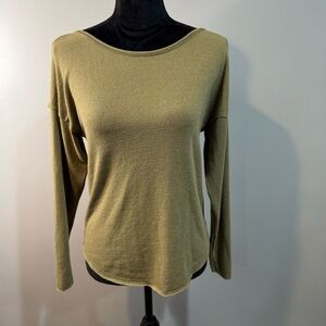 Francesca’s Blue Rain Olive Green Knit Top with Patterned Scarf Tie Back